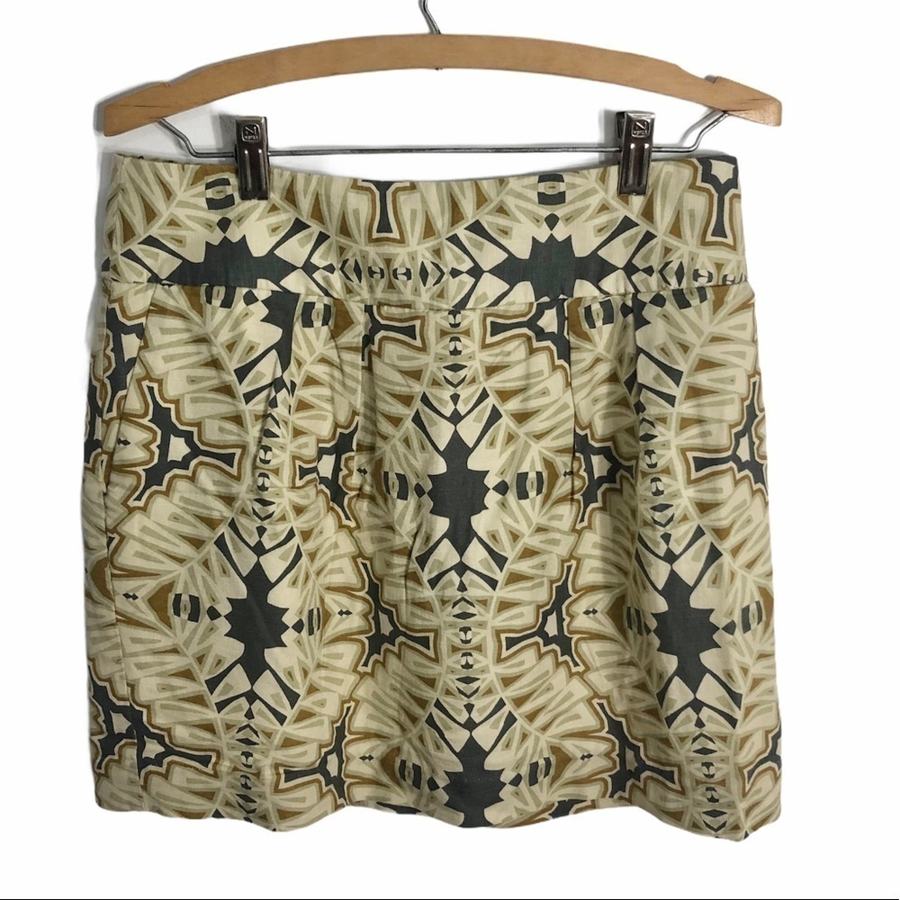 Banana Republic Print Mini Skirt Sz 4 Tan Green